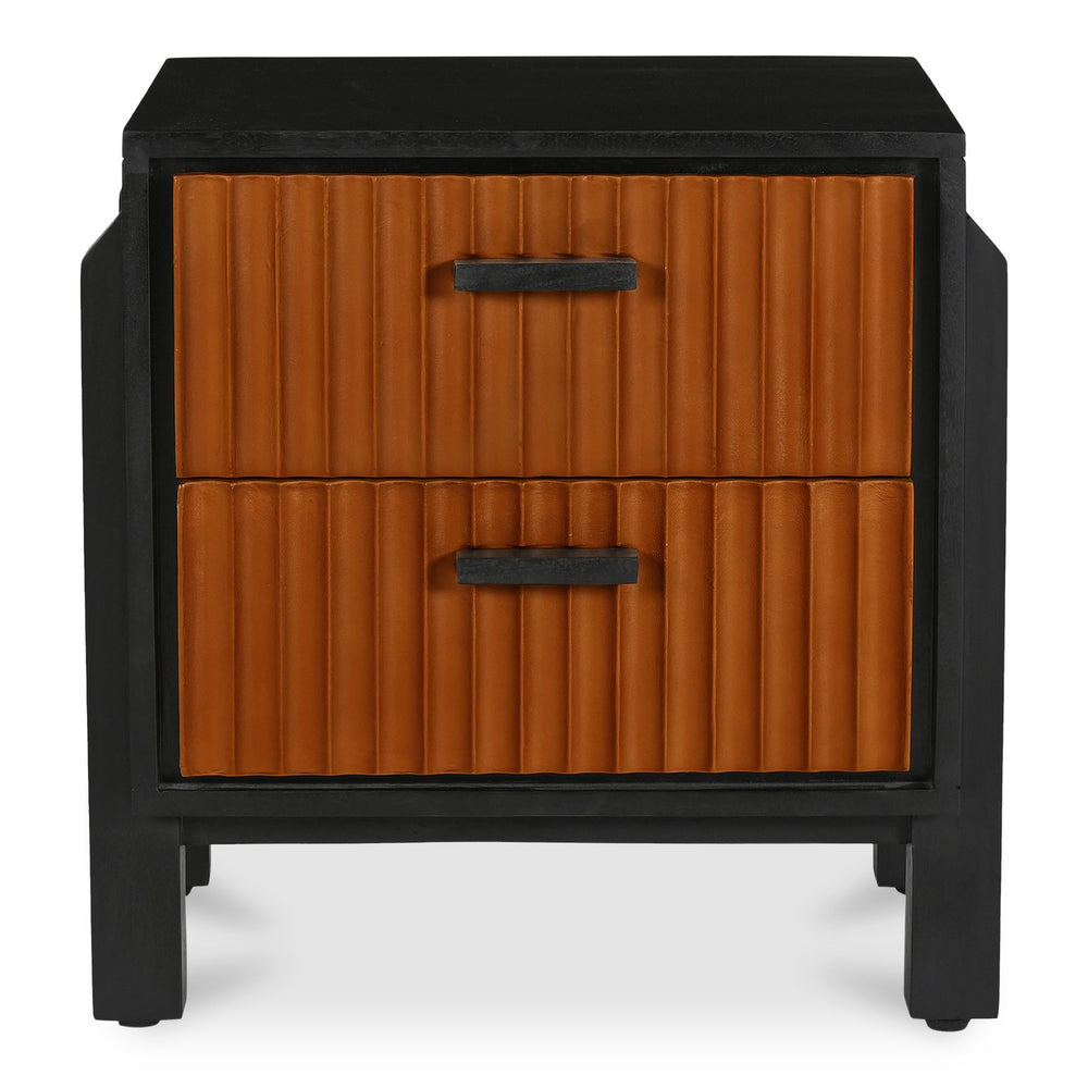Moe's Home Hayden Nightstand - Elegant Mango Wood Design With Leather Front And Soft-close Drawers For Storage Brown Mango Wood Frame & Case,Top Grain Goat Leather Pasted On Mdf Drawer Front Gz-1179-03