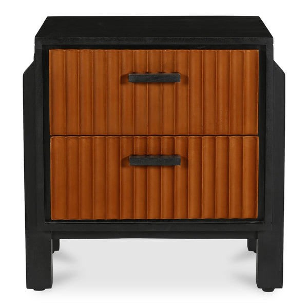 Moe's Home Hayden Nightstand - Elegant Mango Wood Design With Leather Front And Soft-close Drawers For Storage Brown Mango Wood Frame & Case,Top Grain Goat Leather Pasted On Mdf Drawer Front Gz-1179-03