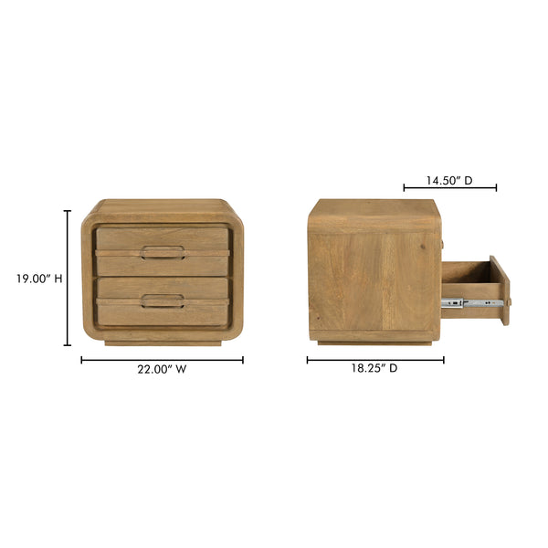 Moe's Home Lennon Nightstand: Mid-century Modern Design With Spacious Drawers And Sustainable Mango Wood Elegance Brown Mango Wood Frame,Case & Back,Ball Bearing Side Mounted Glides Gz-1180-21