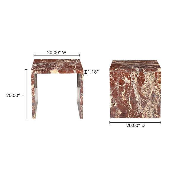 Moe's Home Rosa Accent Table - Stunning Waterfall Design In Vibrant Red Marble For Elegant Home Décor Red Rosso Levanto Marble,Iron Gz-1181-06-0