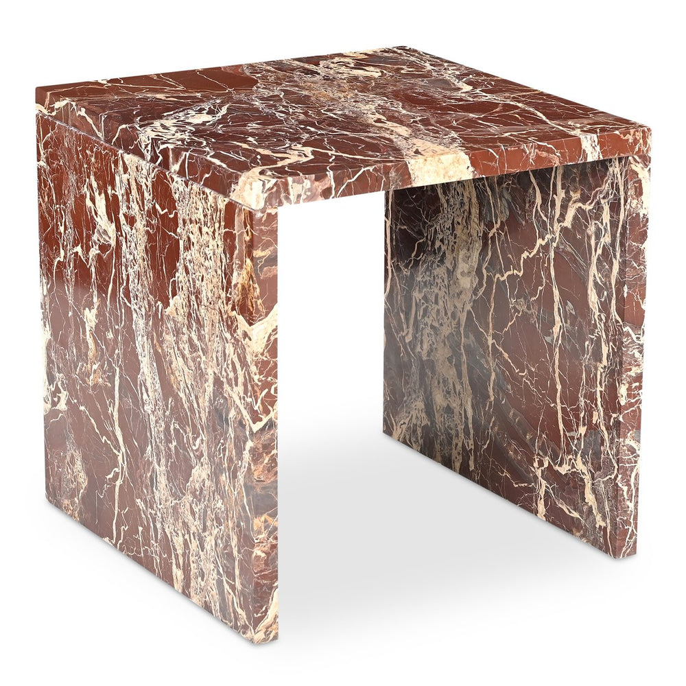 Moe's Home Rosa Accent Table - Stunning Waterfall Design In Vibrant Red Marble For Elegant Home Décor Red Rosso Levanto Marble,Iron Gz-1181-06-0
