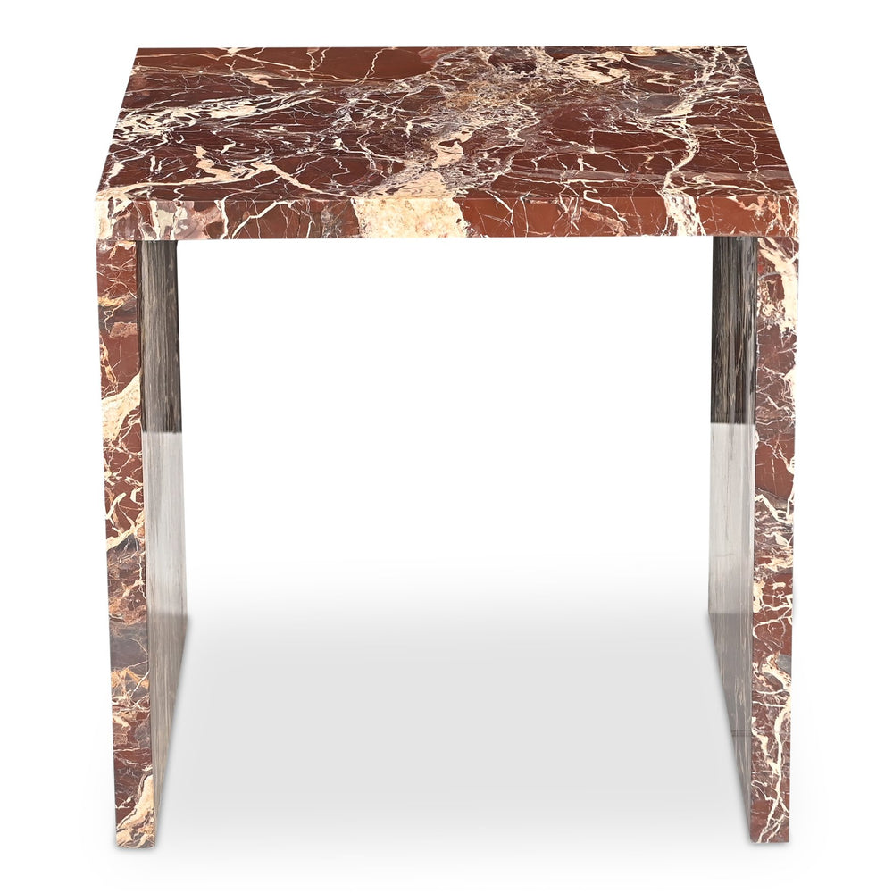 Moe's Home Rosa Accent Table - Stunning Waterfall Design In Vibrant Red Marble For Elegant Home Décor Red Rosso Levanto Marble,Iron Gz-1181-06-0