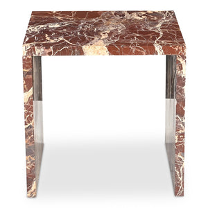 Moe's Home Rosa Accent Table - Stunning Waterfall Design In Vibrant Red Marble For Elegant Home Décor Red Rosso Levanto Marble,Iron Gz-1181-06-0