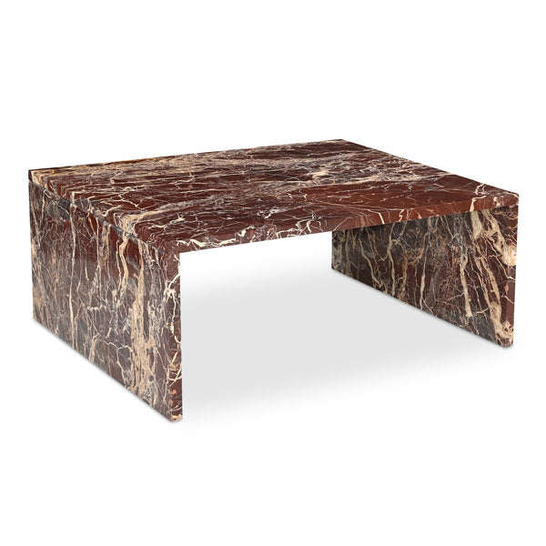 Moe's Home Rosa Coffee Table - Stunning Rosso Marble Design With Bold Gold Veining For Elegant Living Spaces Red Rosso Levanto Marble,Iron Gz-1182-06-0