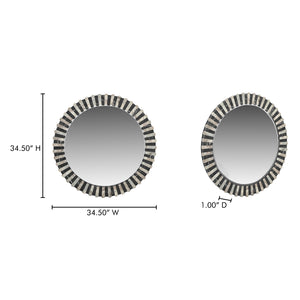 Moe's Home Isolde Mirror: Art Deco Elegance With Leathered Black And Beige Marble For Contemporary Spaces Multicolor Mirrored Glass,Black Marble Gz-1183-37