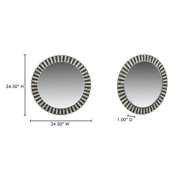 Moe's Home Isolde Mirror: Art Deco Elegance With Leathered Black And Beige Marble For Contemporary Spaces Multicolor Mirrored Glass,Black Marble Gz-1183-37