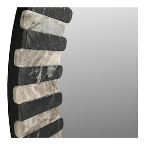Moe's Home Isolde Mirror: Art Deco Elegance With Leathered Black And Beige Marble For Contemporary Spaces Multicolor Mirrored Glass,Black Marble Gz-1183-37
