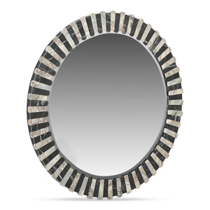 Moe's Home Isolde Mirror: Art Deco Elegance With Leathered Black And Beige Marble For Contemporary Spaces Multicolor Mirrored Glass,Black Marble Gz-1183-37