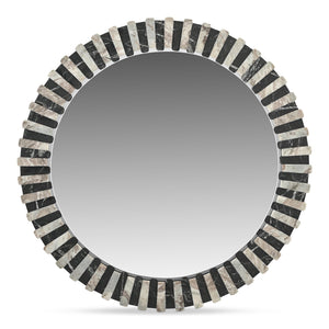 Moe's Home Isolde Mirror: Art Deco Elegance With Leathered Black And Beige Marble For Contemporary Spaces Multicolor Mirrored Glass,Black Marble Gz-1183-37