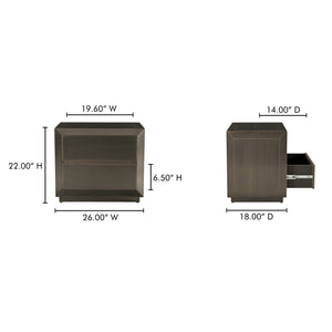 Moe's Home Dawson Nightstand - Elegant Hand-cladded Brass Design With Unique Patina Finish And Push-open Drawers Brown Brass Metal Sheet,Mdf Gz-1184-31