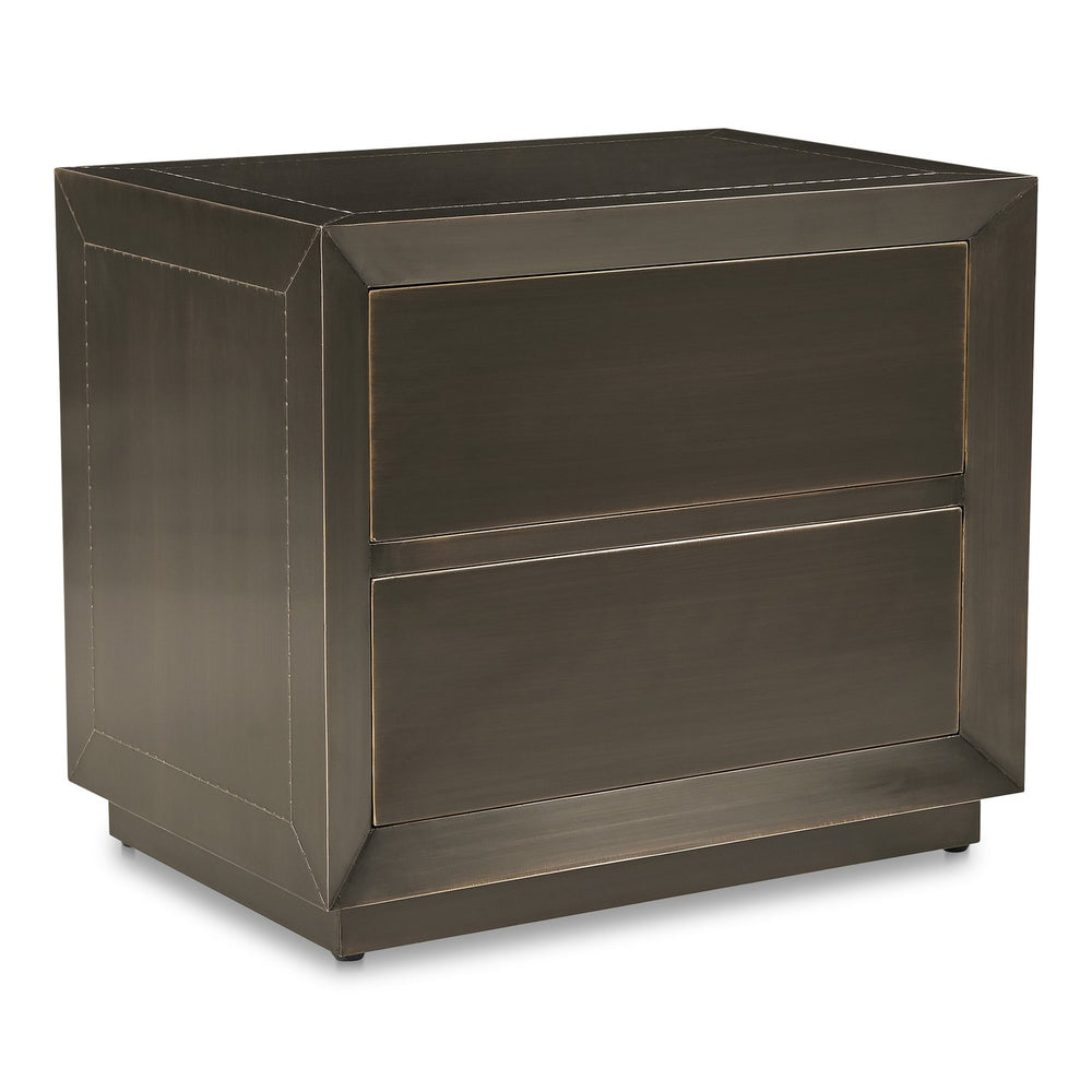 Moe's Home Dawson Nightstand - Elegant Hand-cladded Brass Design With Unique Patina Finish And Push-open Drawers Brown Brass Metal Sheet,Mdf Gz-1184-31