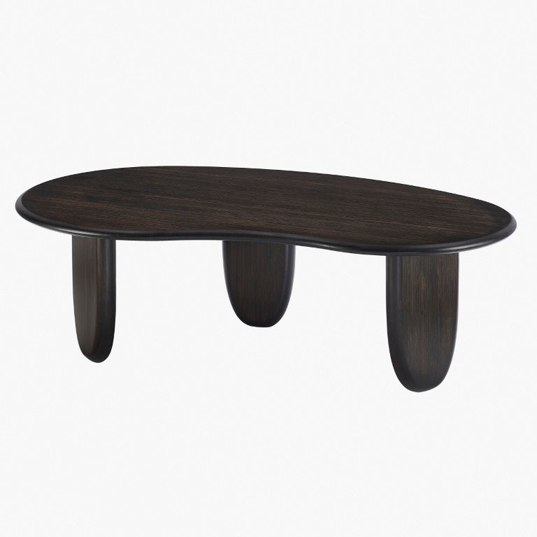 Greenington Zephyr Solid Bamboo Coffee Table Sculptural Organic Shape for Modern Living Rooms Caviar GZ001B
