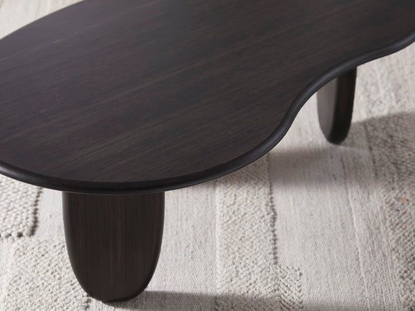 Greenington Zephyr Solid Bamboo Coffee Table Sculptural Organic Shape for Modern Living Rooms Caviar GZ001B