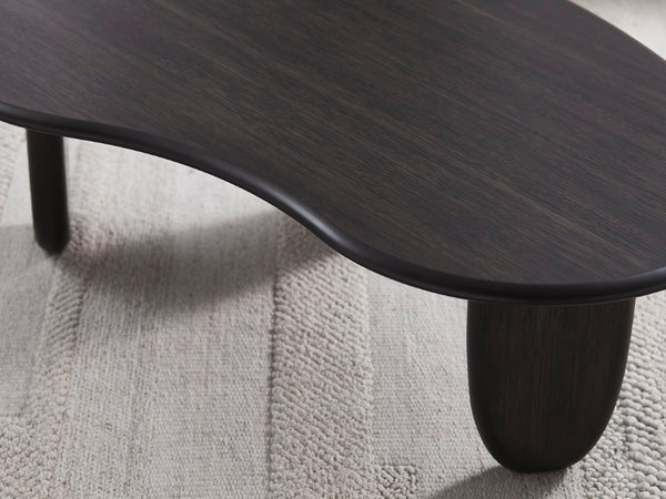 Greenington Zephyr Solid Bamboo Coffee Table Sculptural Organic Shape for Modern Living Rooms Caviar GZ001B