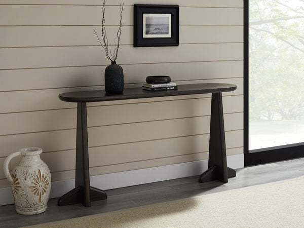 Greenington Zephyr Solid Bamboo Console Table Sculptural Oval Top Eco Friendly Entryway Accent Caviar GZ003B