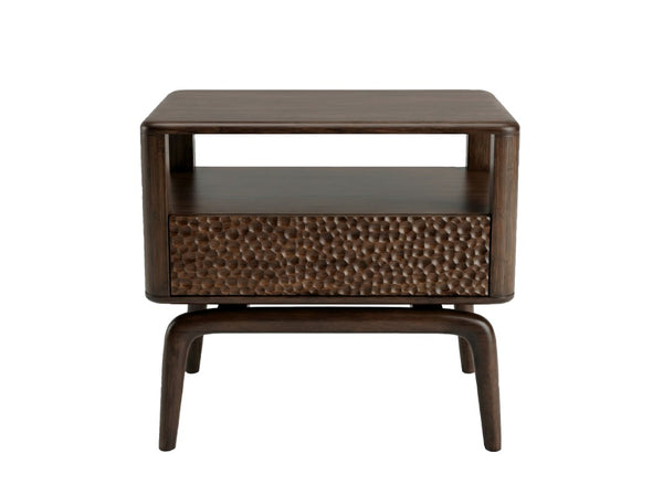 Greenington Zeva Solid Bamboo Nightstand Sculptural Drawer Open Shelf Modern Bedroom Storage GZA003BL