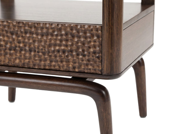 Greenington Zeva Solid Bamboo Nightstand Sculptural Drawer Open Shelf Modern Bedroom Storage GZA003BL