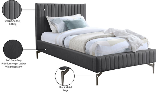 Gallo Dark Grey Vegan Leather Twin Bed GalloGrey-T Meridian Furniture