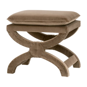 Gaston Ottoman - Luxurious Caramel Velvet Accent Piece with Versatile X-Base Design for Any Space