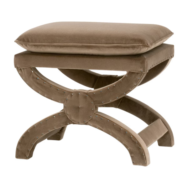 Gaston Ottoman - Luxurious Caramel Velvet Accent Piece with Versatile X-Base Design for Any Space