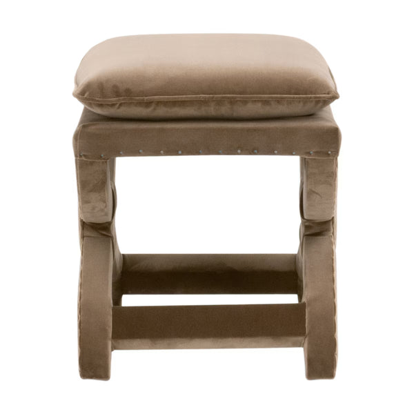 Gaston Ottoman - Luxurious Caramel Velvet Accent Piece with Versatile X-Base Design for Any Space