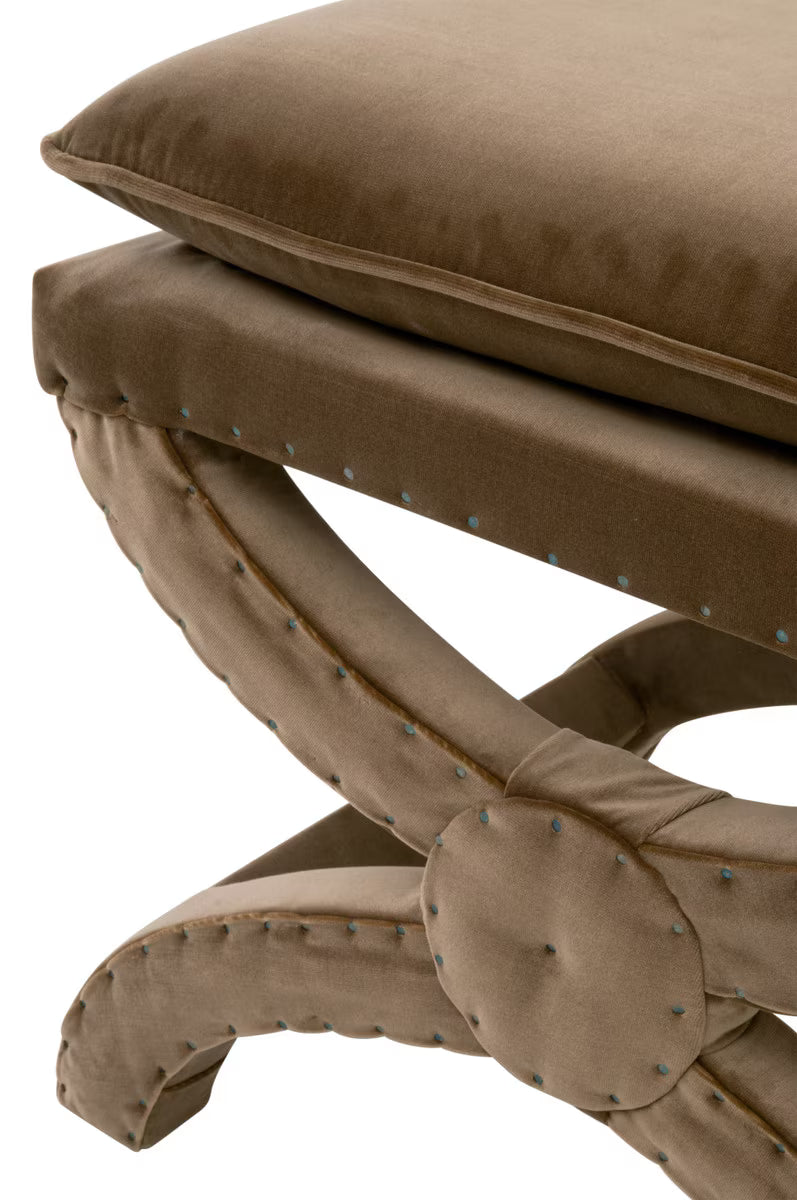 Gaston Ottoman - Luxurious Caramel Velvet Accent Piece with Versatile X-Base Design for Any Space