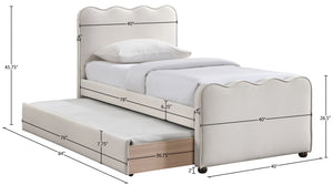 Meridian Furniture Gatsby Twin Trundle Bed Scalloped Curved Velvet Upholstered Frame for Guest Bedroom Cream GatsbyCream-T