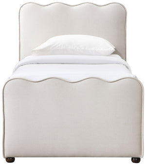 Meridian Furniture Gatsby Twin Trundle Bed Scalloped Curved Velvet Upholstered Frame for Guest Bedroom Cream GatsbyCream-T