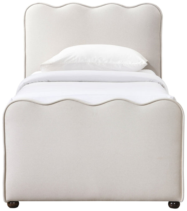Meridian Furniture Gatsby Twin Trundle Bed Scalloped Curved Velvet Upholstered Frame for Guest Bedroom Cream GatsbyCream-T