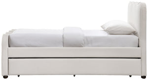 Meridian Furniture Gatsby Twin Trundle Bed Scalloped Curved Velvet Upholstered Frame for Guest Bedroom Cream GatsbyCream-T