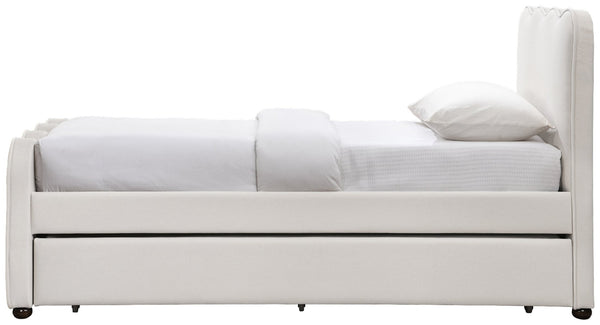 Meridian Furniture Gatsby Twin Trundle Bed Scalloped Curved Velvet Upholstered Frame for Guest Bedroom Cream GatsbyCream-T