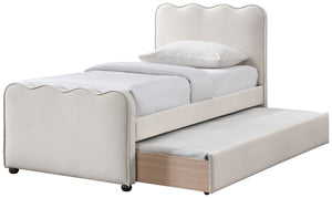 Meridian Furniture Gatsby Twin Trundle Bed Scalloped Curved Velvet Upholstered Frame for Guest Bedroom Cream GatsbyCream-T