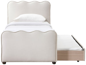 Meridian Furniture Gatsby Twin Trundle Bed Scalloped Curved Velvet Upholstered Frame for Guest Bedroom Cream GatsbyCream-T