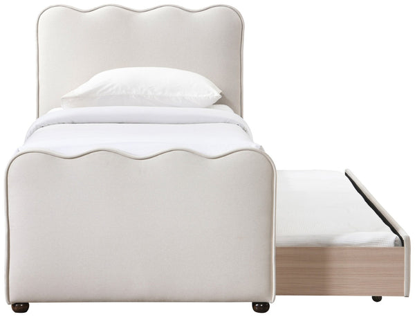 Meridian Furniture Gatsby Twin Trundle Bed Scalloped Curved Velvet Upholstered Frame for Guest Bedroom Cream GatsbyCream-T