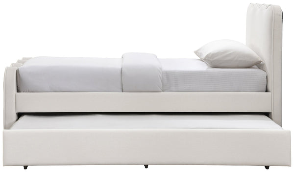 Meridian Furniture Gatsby Twin Trundle Bed Scalloped Curved Velvet Upholstered Frame for Guest Bedroom Cream GatsbyCream-T