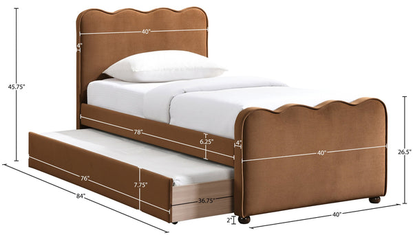 Meridian Furniture Gatsby Twin Trundle Bed Scalloped Curved Velvet Upholstered Frame for Guest Bedroom Saddle GatsbySaddle-T
