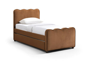 Meridian Furniture Gatsby Twin Trundle Bed Scalloped Curved Velvet Upholstered Frame for Guest Bedroom Saddle GatsbySaddle-T