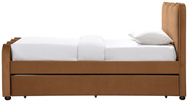 Meridian Furniture Gatsby Twin Trundle Bed Scalloped Curved Velvet Upholstered Frame for Guest Bedroom Saddle GatsbySaddle-T