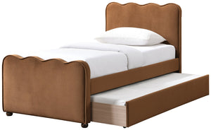 Meridian Furniture Gatsby Twin Trundle Bed Scalloped Curved Velvet Upholstered Frame for Guest Bedroom Saddle GatsbySaddle-T