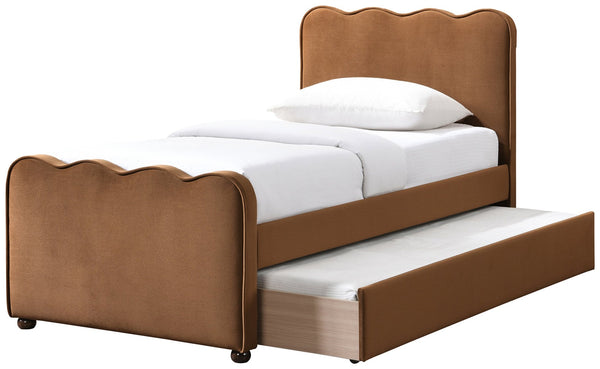 Meridian Furniture Gatsby Twin Trundle Bed Scalloped Curved Velvet Upholstered Frame for Guest Bedroom Saddle GatsbySaddle-T