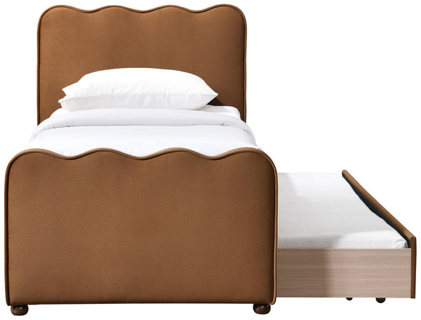 Meridian Furniture Gatsby Twin Trundle Bed Scalloped Curved Velvet Upholstered Frame for Guest Bedroom Saddle GatsbySaddle-T