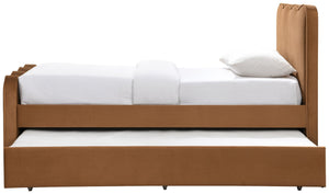 Meridian Furniture Gatsby Twin Trundle Bed Scalloped Curved Velvet Upholstered Frame for Guest Bedroom Saddle GatsbySaddle-T