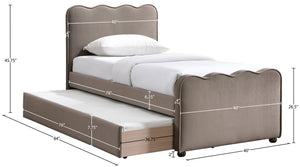 Meridian Furniture Gatsby Twin Trundle Bed Scalloped Curved Velvet Upholstered Frame for Guest Bedroom Taupe GatsbyTaupe-T