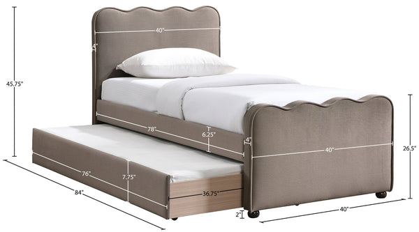 Meridian Furniture Gatsby Twin Trundle Bed Scalloped Curved Velvet Upholstered Frame for Guest Bedroom Taupe GatsbyTaupe-T