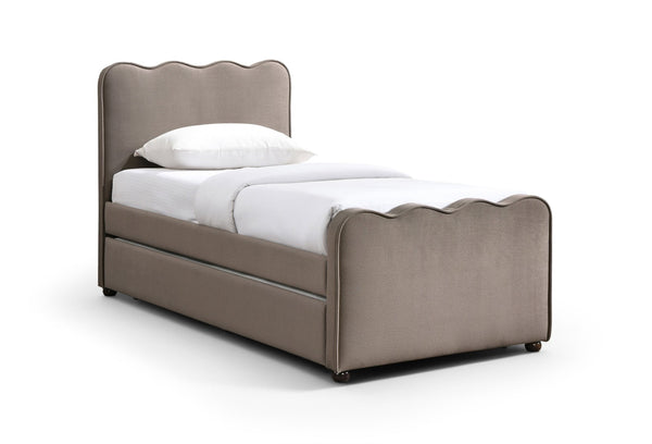 Meridian Furniture Gatsby Twin Trundle Bed Scalloped Curved Velvet Upholstered Frame for Guest Bedroom Taupe GatsbyTaupe-T