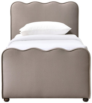 Meridian Furniture Gatsby Twin Trundle Bed Scalloped Curved Velvet Upholstered Frame for Guest Bedroom Taupe GatsbyTaupe-T