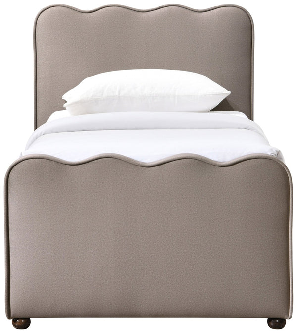 Meridian Furniture Gatsby Twin Trundle Bed Scalloped Curved Velvet Upholstered Frame for Guest Bedroom Taupe GatsbyTaupe-T
