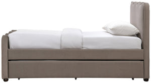 Meridian Furniture Gatsby Twin Trundle Bed Scalloped Curved Velvet Upholstered Frame for Guest Bedroom Taupe GatsbyTaupe-T