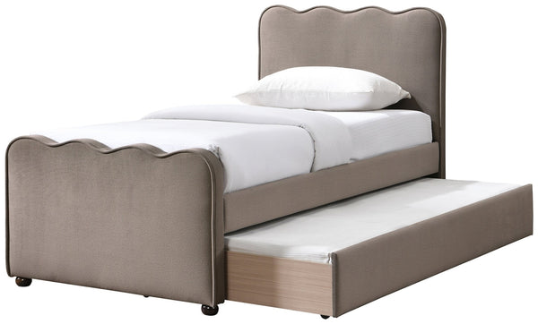 Meridian Furniture Gatsby Twin Trundle Bed Scalloped Curved Velvet Upholstered Frame for Guest Bedroom Taupe GatsbyTaupe-T