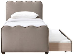 Meridian Furniture Gatsby Twin Trundle Bed Scalloped Curved Velvet Upholstered Frame for Guest Bedroom Taupe GatsbyTaupe-T